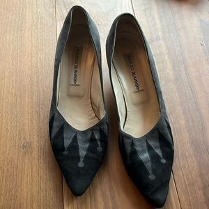 Manolo Blahnik grey and black suede micro pumps